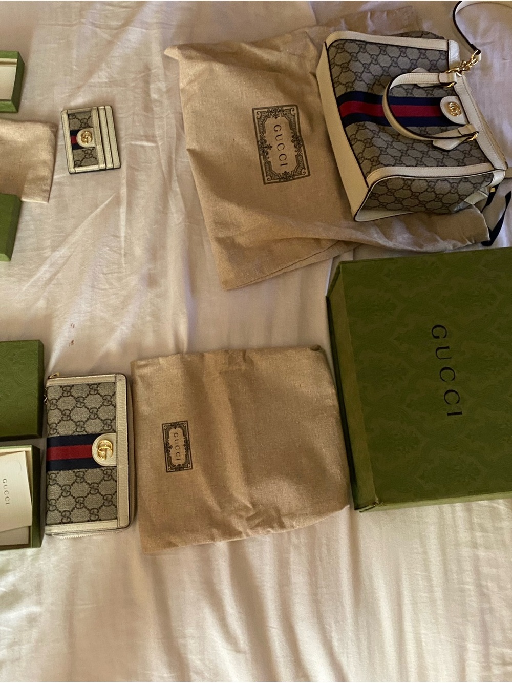 Gucci Beige GG Supreme Top-Handle Satchel with Red & Blue Web - Picture 4 of 4